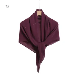 Solid color pleated chiffon square scarf with silver glitter for women sun protection shawl.