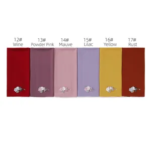 Solid color chiffon hijab scarf featuring exquisite rhinestone flower brooch detail for women.