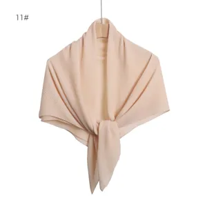 Pleated shimmering chiffon square scarf detail, lightweight elegant apricot neck wrap shawl.