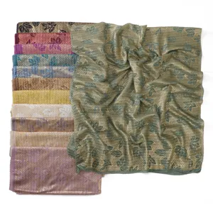 Women's Pleated Gold Stamping Leaf Stripe Polyester Long Scarf Sun Protection Shawl
