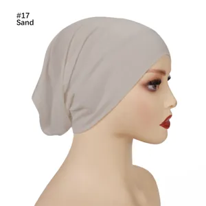 Modal inner hijab cap breathable soft sand color solid headscarf detail side view display
