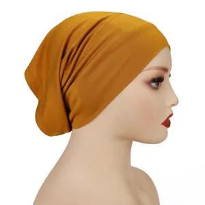 Solid Color Modal Wide Brim Underscarf Hat Soft Breathable Tube Hat Elastic Round Mouth Bandage Headscarf Inner Lining