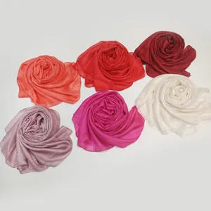 Solid color simulation silk linen scarf soft hijab large size shawl for women daily wear