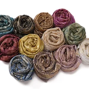 Soft and breathable foil printed cotton linen scarf hijab shawl for women multi colors