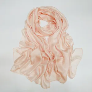 Solid color peach pink silk-like long scarf fashionable soft shawl for women daily elegant wear