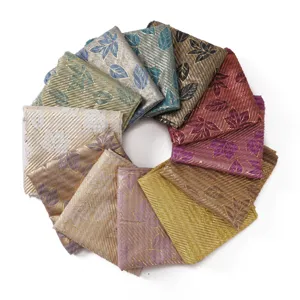 Pleated gold foil leaf striped cotton linen long scarf sun protection shawl multi color variant display