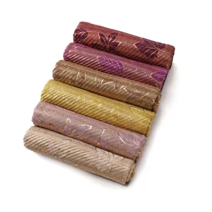 Set of pleated gold foil leaf scarves, breathable soft cotton linen long shawl wraps.