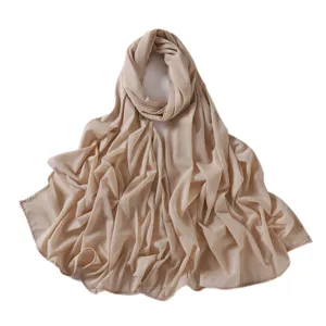 Soft breathable solid color elastic jersey hijab for women, comfortable daily wear headscarf.