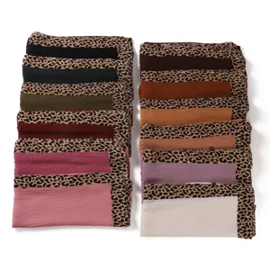 Vue détaillée automne hiver unicolore imprimé léopard plissé lin foulard doux respirant.