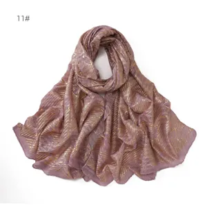 Women breathable pleated gold foil leaf long scarf elegant fashion wrap shawl sun protection