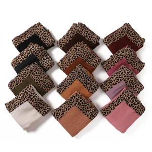Automne hiver uni bord léopard écharpe longue plissée douce respirante châle foulard