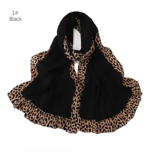 Mode automne hiver écharpe longue plissée avec bord imprimé léopard châle doux et chaud