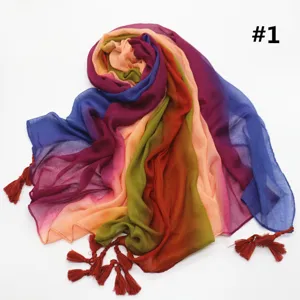 Gradient rainbow cotton tassel scarf, soft oversized bohemian winter warm wrap for women.
