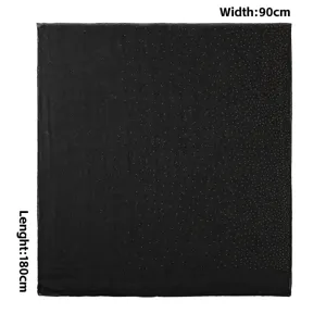 Black starry rhinestone voile long scarf, 180x90cm breathable soft shawl for women.