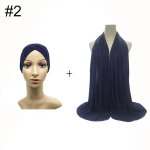 Modal stretch inner cap and long scarf detail, cross front design, soft fabric texture.
