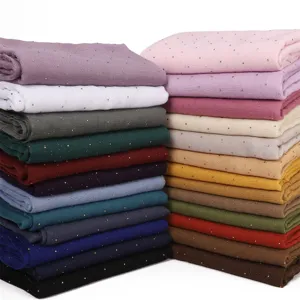 Fashionable glitter rhinestone sheer long scarf, breathable soft hijab wrap for women daily wear.