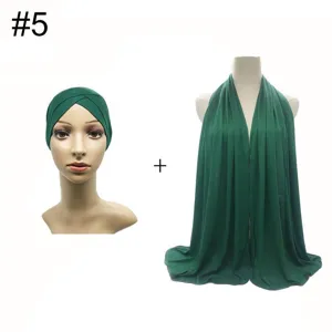 Modal stretch undercap and oversized scarf combo in dark green, comfortable Muslim hijab set.
