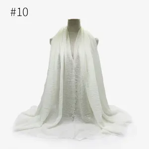 Scialle sciarpa stropicciata in cotone TR monocolore da donna, elegante design con bordi a frange.