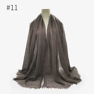 Sciarpa in cotone TR stropicciata a tinta unita donna scialle con frange hijab moda