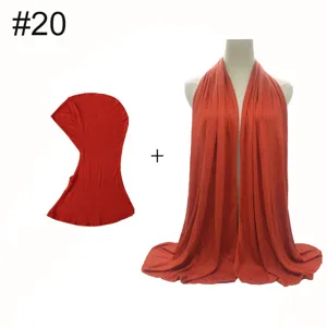 Modal stretch inner cap and long scarf set for women, soft solid color hijab combo.