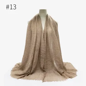 Donna foulard hijab tinta unita stropicciato con bordi sfrangiati scialle casual