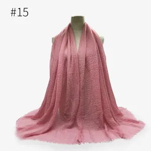 Donna stropicciato colore solido sciarpa scialle hijab morbido leggero moda collo 15