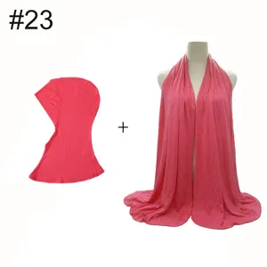 Women modal hijab scarf set, Muslim inner cap and long wrap shawl in bright rose red.
