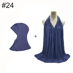 Modal elastic hijab cap and small scarf set for women, soft mercerized cotton blue set.