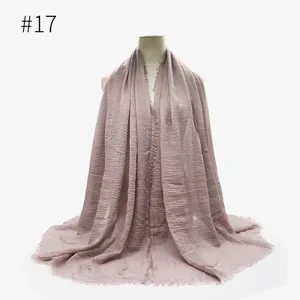Sciarpa tinta unita stropicciata in cotone TR scialle sfrangiato donna hijab modello 17