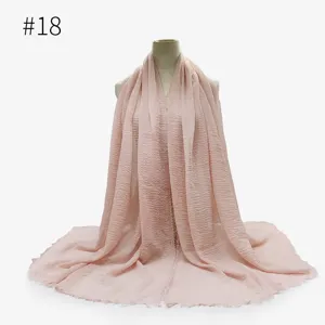 Donna sciarpa plissettata tinta unita rosa chiaro scialle con frange hijab moda copricapo