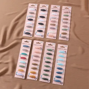 Colorful plastic safety pins for decorative scarves, anti-exposure hijab clips, 8 pieces per card.