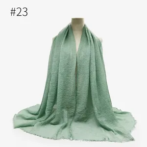 Sciarpa hijab stropicciata verde chiaro cotone morbido monocolore turbante donna stile 23