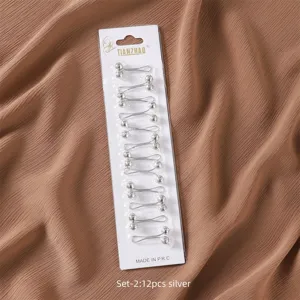 Hochwertige silberne doppelte Kugel Hijab Nadeln Schal Clips Set 12 Stück Karton Detailansicht