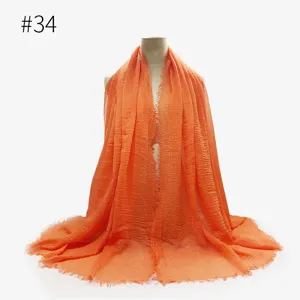 Sciarpa stropicciata in cotone TR tinta unita scialle per donna foulard moda hijab