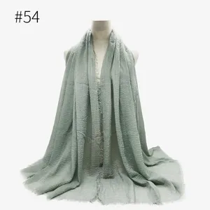 Sciarpa hijab in cotone TR stropicciato tinta unita donna scialle con nappe moda