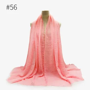 Scialle hijab stropicciato tinta unita donna foulard leggero con frange moda quotidiana