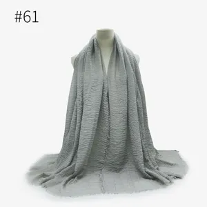 Sciarpa hijab stropicciata monocolore donna copricapo scialle cotone TR sfrangiato grigio #61