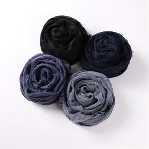 Solid color wrinkled scarf soft TR cotton breathable shawl for women fashionable head wrap.