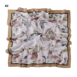 Elegant floral print large square scarf with wavy cut edge for women daily wear