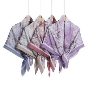 Large artistic oil painting floral square scarf wavy edge women headscarf neckerchief