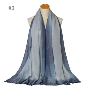 Gradient silver silk cotton women scarf shawl with short tassels elegant winter accessory