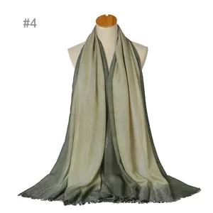 Gradient metallic shimmering rayon scarf shawl with short fringes for women, elegant daily wear.