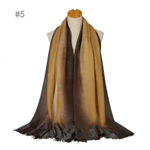 Gradient metallic thread women scarf shawl with short fringes for autumn winter fashion wear