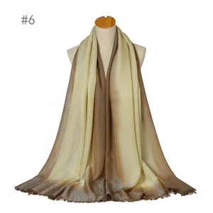 Viscose silver wire gradient scarf women long shawl tie-dye fringe hijab accessory