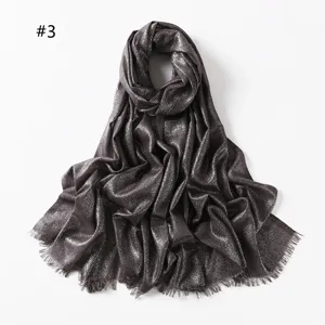 Metallic viscose scarf women solid color shawl headwrap with short fringe style number 3 detail