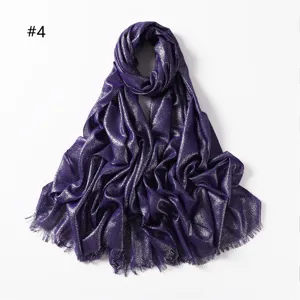 Viscose metallic shimmer scarf for women, elegant purple shawl with short tassels detail.