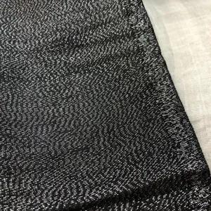 Close up of black metallic silver thread fabric texture detail for women scarf shawl.