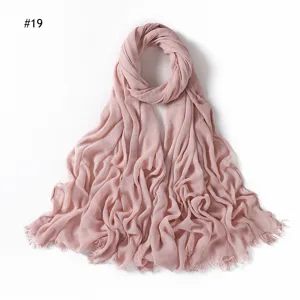 Donna sciarpa tinta unita stropicciata in rayon frange traspirante morbida leggera.