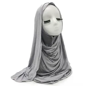 Solid color modal cotton jersey hijab scarf for women, soft and stretchy grey head wrap detail.