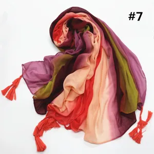 Gradient cotton linen tassel scarf rainbow shawl colorful wrap accessory for women
